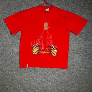Miskeen Originals Mens XL Red Flaming Skull Graphic T-Shirt Streetwear